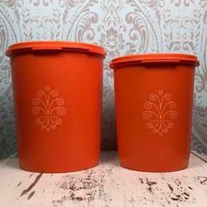 Set of Orange Tupperware Canisters